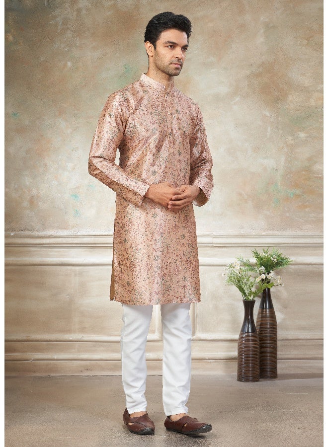 OUTLUK Peach Silk Kurta for Men - Image 3